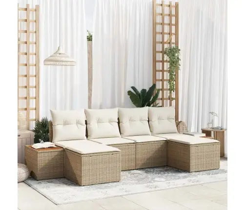 6 Daļu Dārza Dīvānu Komplekts Ar Spilveniem Bēšas Poli Rotangpalmas Vidaxl