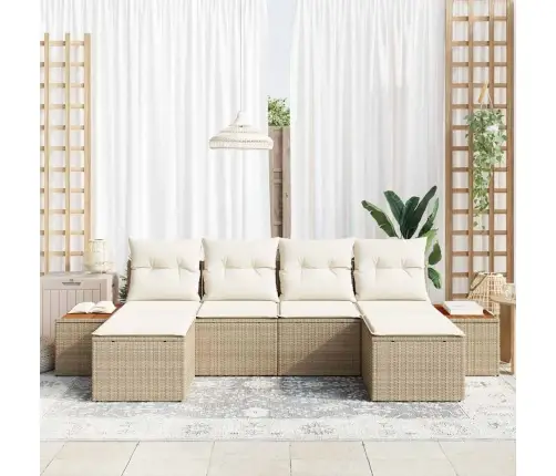 6 Daļu Dārza Dīvānu Komplekts Ar Spilveniem Bēšas Poli Rotangpalmas Vidaxl