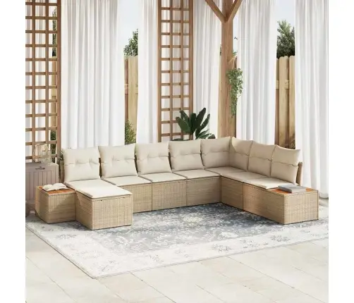 8 Gabalu Dārza Dīvānu Komplekts Ar Spilveniem, Bēšs, Poli Rotangpalma Vidaxl