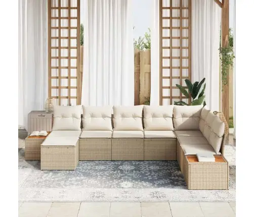 8 Gabalu Dārza Dīvānu Komplekts Ar Spilveniem, Bēšs, Poli Rotangpalma Vidaxl