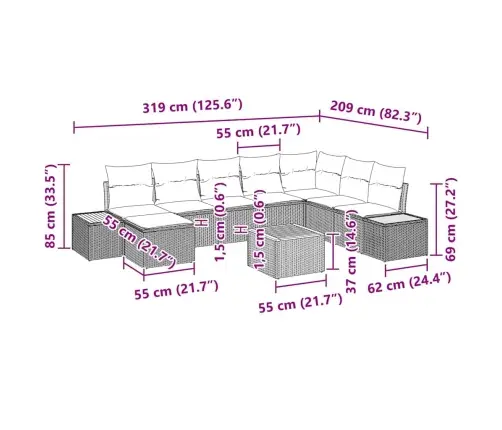 Aia Diivanikomplekt Padjaga 9 Pcs Must Polürooster