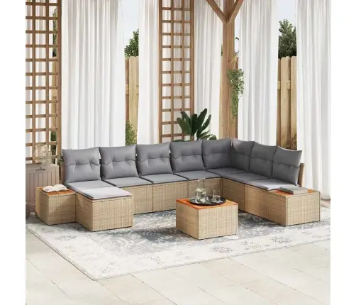 9 Gabalu Dārza Dīvānu Komplekts Ar Spilveniem Bēšs Polietilēna Rotangpalma Akācija Vidaxl