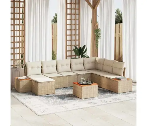 9 Daļu Dārza Dīvānu Komplekts Ar Spilveniem Bēšs Poli Rotangpalma Akācija Vidaxl