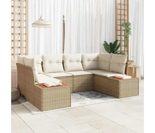 6 Daļu Dārza Dīvānu Komplekts Ar Spilveniem Bēšs Poli Rotangpalma Akācija Vidaxl