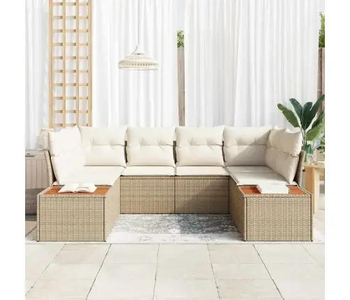 6 Daļu Dārza Dīvānu Komplekts Ar Spilveniem Bēšs Poli Rotangpalma Akācija Vidaxl