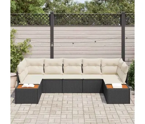 7 Daļu Dārza Dīvānu Komplekts Ar Spilveniem Melnā Poliestera Rotangpalmas Vidaxl