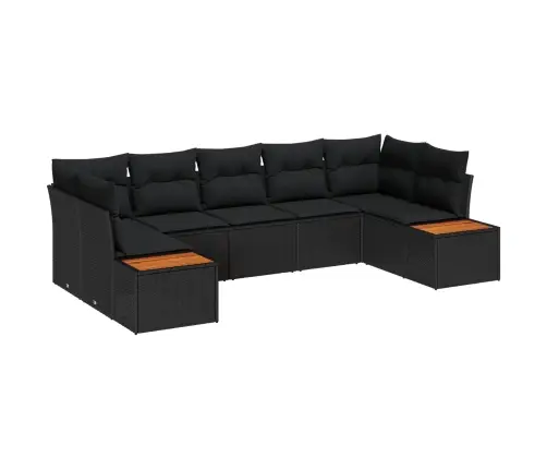 Sodo Sofų Rinkinys Su Pagalve 7 Pcs Juoda Poliratanas