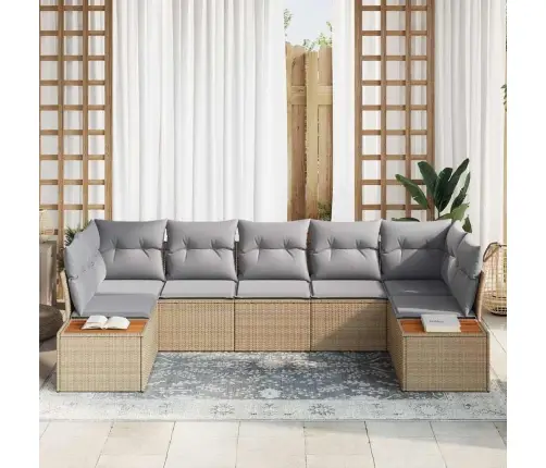 7 Gabalu Dārza Dīvānu Komplekts Ar Spilveniem Bēšs Poli Rotangpalma Akācija Vidaxl