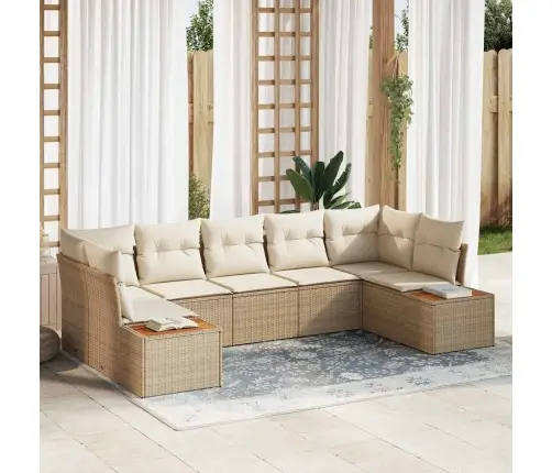 7 Daļas Dārza Dīvānu Komplekts Ar Spilveniem Bēša Poli Rattan Vidaxl