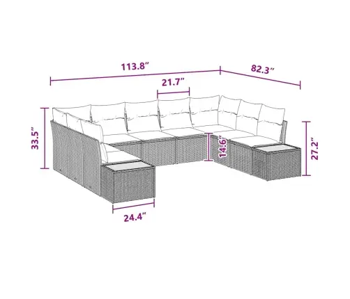9 Daļīgu Dārza Dīvānu Komplekts Ar Spilveniem, Melnās Poliratānas Un Akācijas Koka Vidaxl