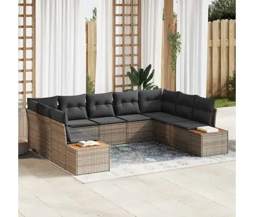 9 Gabalu Dārza Dīvānu Komplekts Ar Spilveniem Pelēkā Poliratānā Un Akācijās. Vidaxl