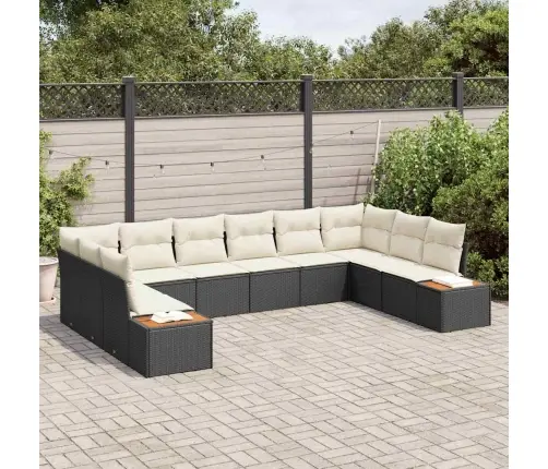 Sodo Sofų Rinkinys Su Pagalve 10 Pcs Juoda Poli Ratanas