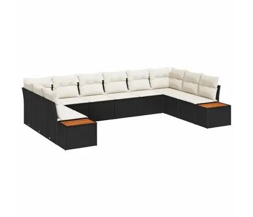 Sodo Sofų Rinkinys Su Pagalve 10 Pcs Juoda Poli Ratanas