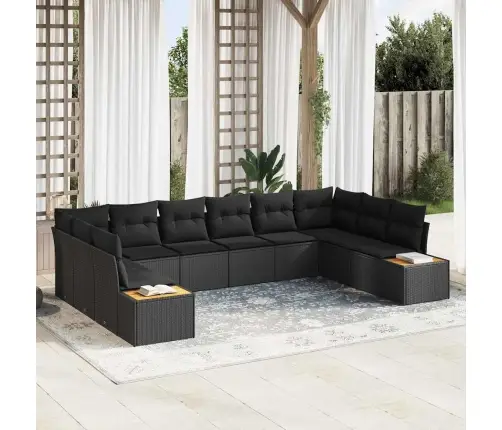 10 Gabalu Dārza Dīvānu Komplekts Ar Spilveniem Melns Poli Rotangpalmas Akācija Vidaxl