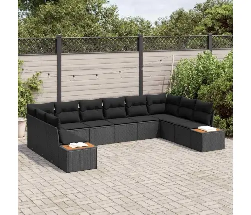 10 Gabalu Dārza Dīvānu Komplekts Ar Spilveniem Melns Poli Rotangpalmas Akācija Vidaxl