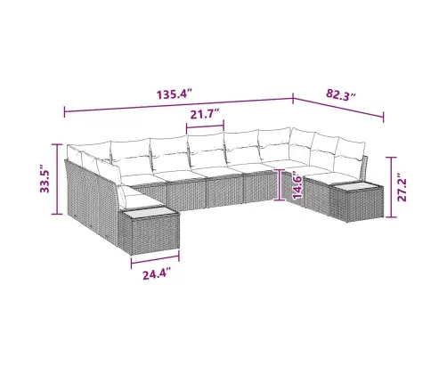 10 Gabalu Dārza Dīvānu Komplekts Ar Spilveniem Melns Poli Rotangpalmas Akācija Vidaxl