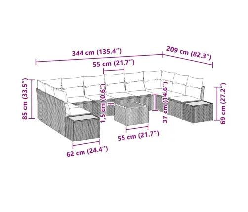 11 Gabalu Dārza Dīvānu Komplekts Ar Spilveniem Bēšs Poli Rotangpalmas Akācijas Vidaxl