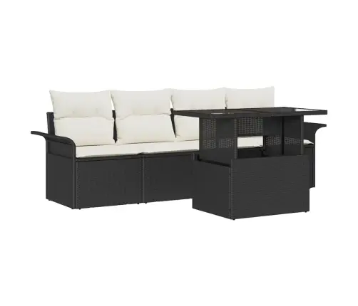 Sodo Sofų Rinkinys Su Pagalve 5 Pcs Juoda Poliratanas