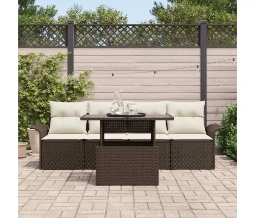 Sodo Sofų Rinkinys Su Pagalve 5 Pcs Ruda Poli Ratanas