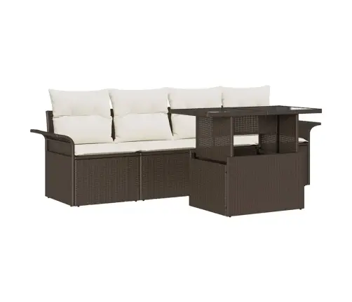 Sodo Sofų Rinkinys Su Pagalve 5 Pcs Ruda Poli Ratanas