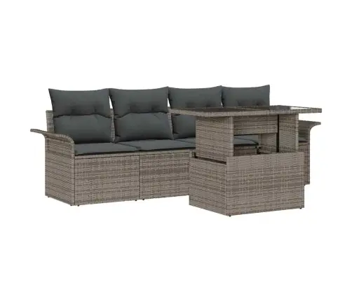 5 Daļīgs Dārza Dīvānu Komplekts Ar Spilveniem, Pelēks Poli-Ratans Vidaxl