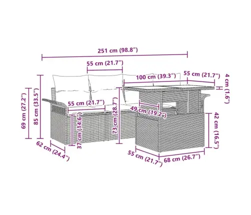 Aia Diivanikomplekt Padjaga 5 Pcs Beež Polürotang