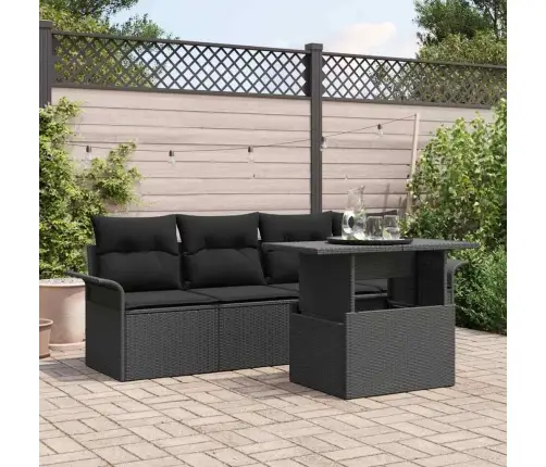 5 Daļu Dārza Dīvānu Komplekts Ar Spilveniem Melnā Poliratāna Krāsā Vidaxl