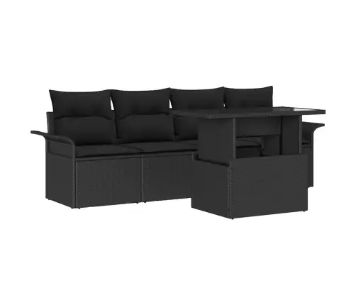 5 Daļu Dārza Dīvānu Komplekts Ar Spilveniem Melnā Poliratāna Krāsā Vidaxl