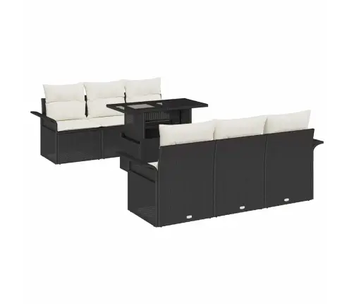 7 Daļu Dārza Dīvāna Komplekts Ar Spilveniem Melnā Poliratāna Vidaxl