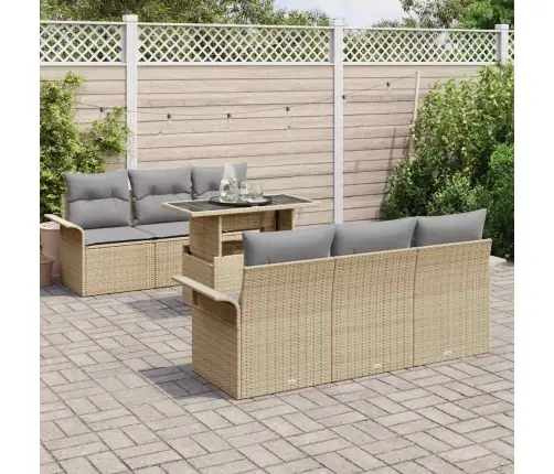 Sodo Sofų Rinkinys Su Pagalve 7 Pcs Smėlio Poliratanas