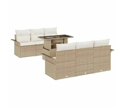 7 Daļīgs Dārza Dīvānu Komplekts Ar Spilveniem Bēšā Poliratanā Vidaxl