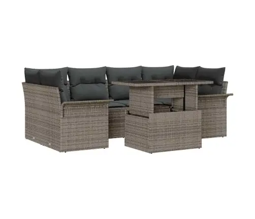 Sodo Sofų Rinkinys Su Pagalve 7 Pcs Pilka Poli Ratanas