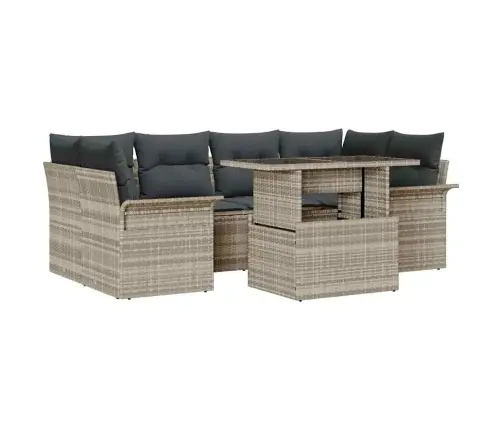 7 Gabalu Dārza Dīvānu Komplekts Ar Spilveniem, Gaiši Pelēks Poliestera Rattan Vidaxl