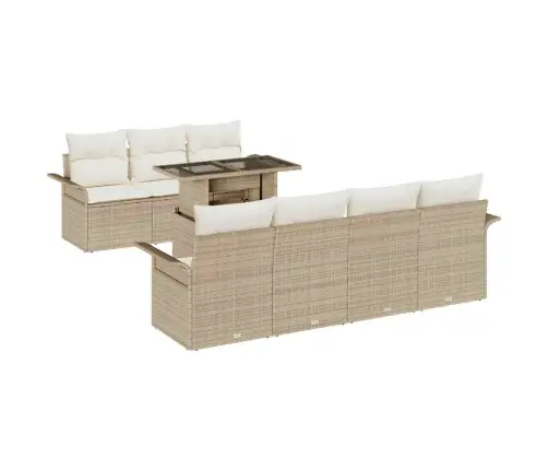 Sodo Sofų Rinkinys Su Pagalve 8 Pcs Smėlio Poliratanas