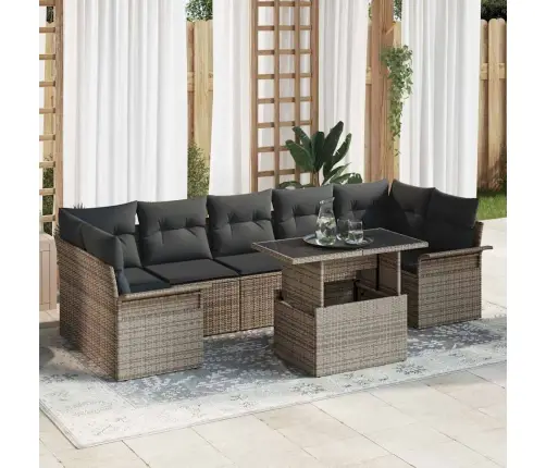 Sodo Sofų Rinkinys Su Pagalve 8 Pcs Pilka Poliratanas