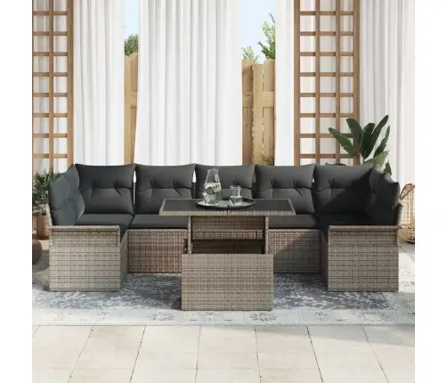 Sodo Sofų Rinkinys Su Pagalve 8 Pcs Pilka Poliratanas