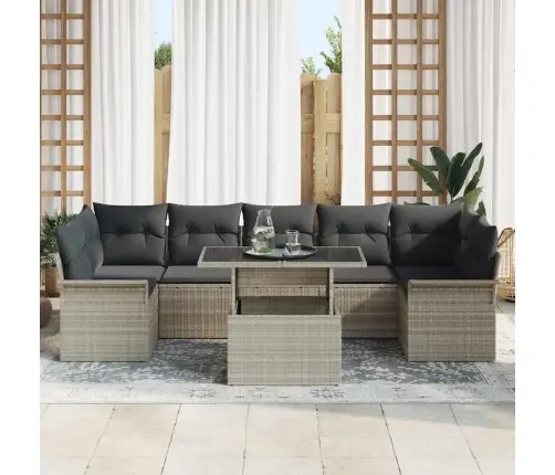 8 Daļu Dārza Dīvānu Komplekts Ar Spilveniem, Gaiši Pelēks, Poliratanas Vidaxl