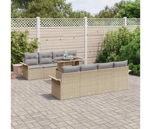 7 Daļu Dārza Dīvānu Komplekts Ar Spilveniem. Bēšs Poliratans. Vidaxl