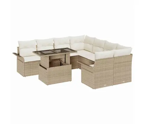 9 Daļu Dārza Dīvānu Komplekts Ar Spilveniem, Bēšs Poliratans Vidaxl