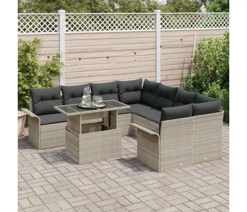 9 Daļu Dārza Dīvānu Komplekts Ar Spilveniem, Gaiši Pelēks, Polirats Vidaxl