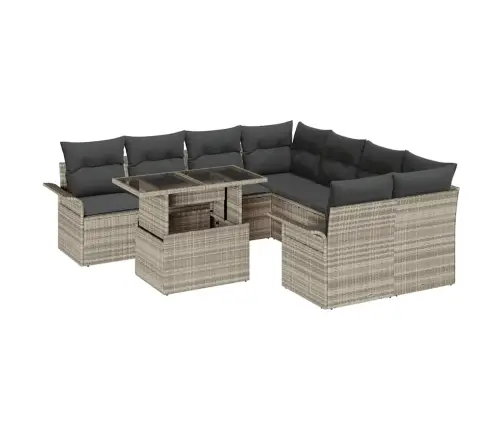 9 Daļu Dārza Dīvānu Komplekts Ar Spilveniem, Gaiši Pelēks, Polirats Vidaxl