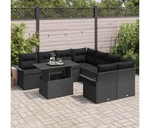 Sodo Sofų Rinkinys Su Pagalve 9 Pcs Juoda Poli Ratanas Sodo Sofų Rinkinys Su Pagalve 9 Pcs Juoda Poli Ratanas