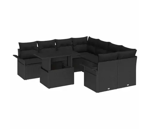 Sodo Sofų Rinkinys Su Pagalve 9 Pcs Juoda Poli Ratanas Sodo Sofų Rinkinys Su Pagalve 9 Pcs Juoda Poli Ratanas