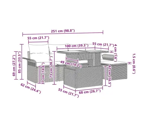 6 Daļu Dārza Dīvānu Komplekts Ar Spilveniem Vidaxl