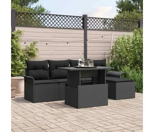 Sodo Sofų Rinkinys Su Pagalve 6 Pcs Juoda Poliratanas