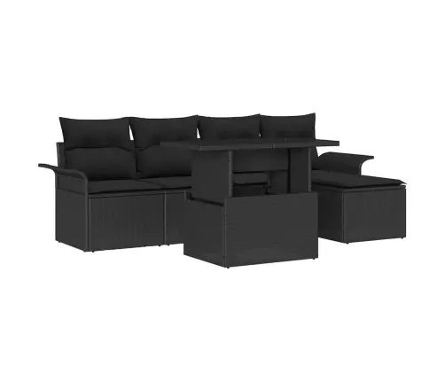 Sodo Sofų Rinkinys Su Pagalve 6 Pcs Juoda Poliratanas