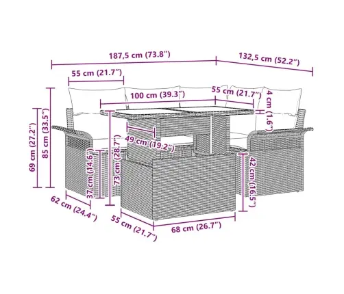 Aia Diivanikomplekt Padjaga 5 Pcs Must Polürooster