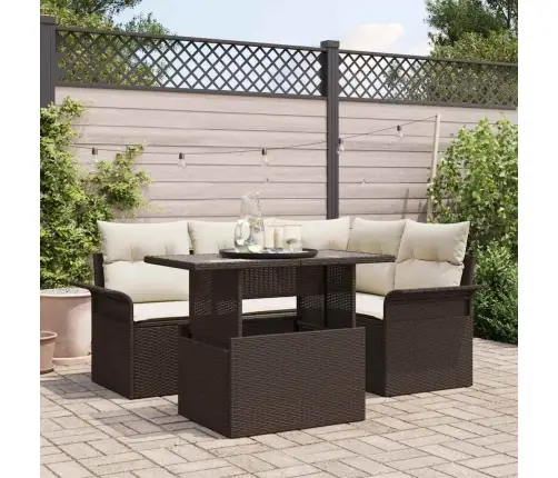 5 Gabalu Dārza Dīvānu Komplekts Ar Spilveniem Brūnā Poli Rotangpalma Vidaxl