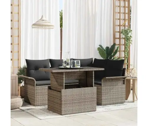 5 Daļu Dārza Dīvānu Komplekts Ar Spilveniem Pelēks Poli Rotangpalma Vidaxl