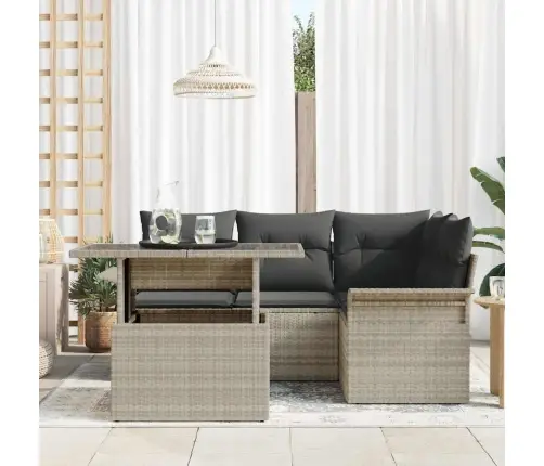 5 Gabalu Dārza Dīvānu Komplekts Ar Spilveniem Gaiši Pelēkā Polietilēna Rotangpalma Vidaxl